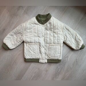 ZARA | Reversible Padded Bomber Jacket White & Light Olive Green 2-3T